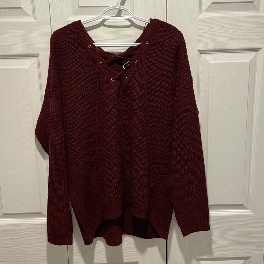 Reversible Cozy V-Neck Sweater - Dark Red